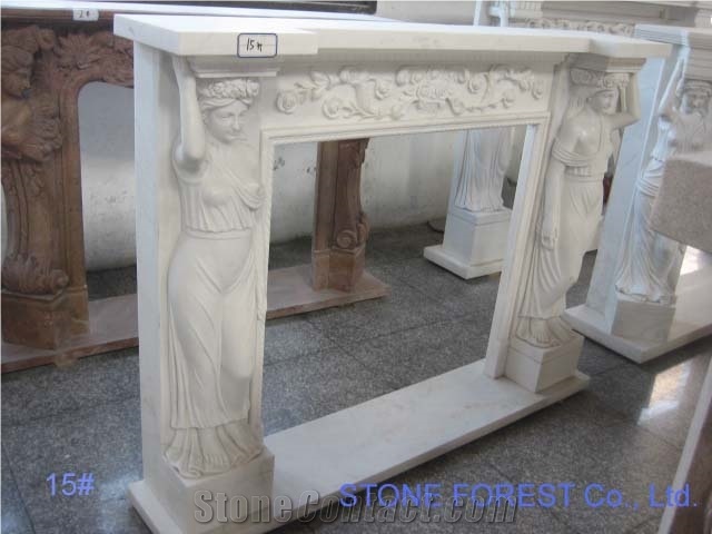 White Marble Fireplace-Human Woman Hand Carving