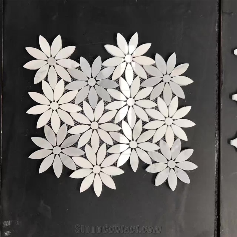 White Marble Flower Design Mosaic Art for Wall