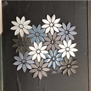 White Marble Flower Design Mosaic Art for Wall