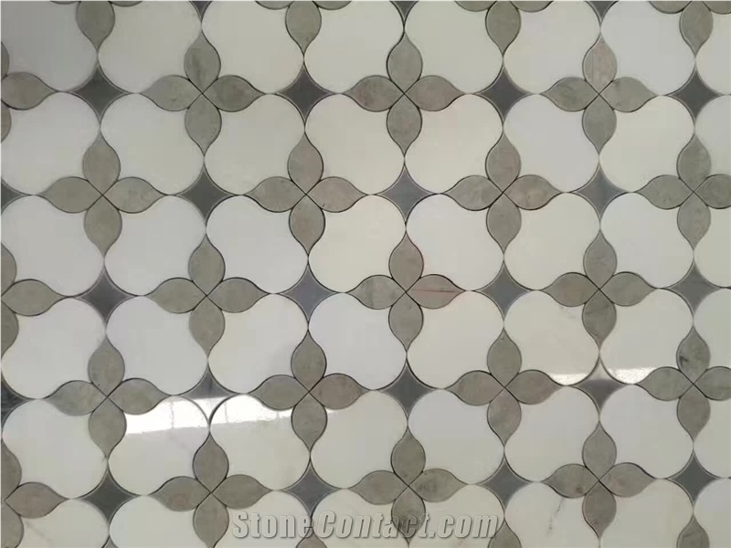 White Marble Flower Design Wall Panel Tile