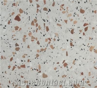 White Terrazzo Stone Tile with Brown Glass Chips