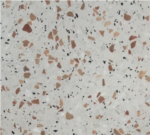 White Terrazzo Stone Tile with Brown Glass Chips