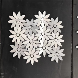 White Volakas Flower Design Interior Polished Mosaic