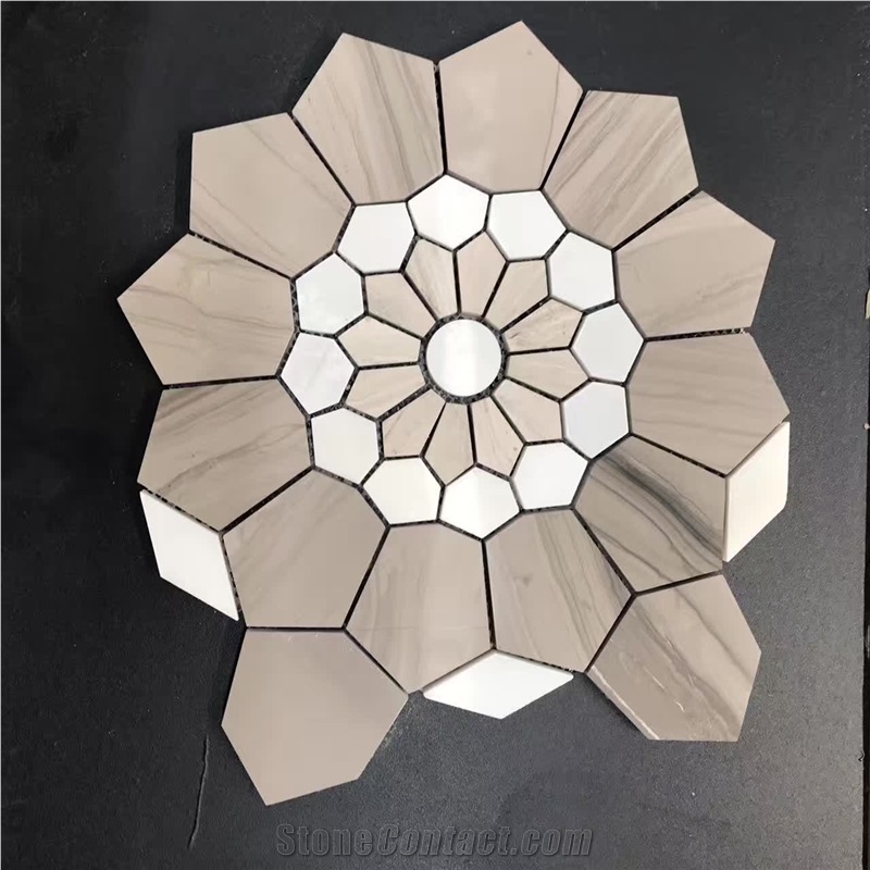 White Volakas Marble Polygon Art Mosaic Wall Tiles