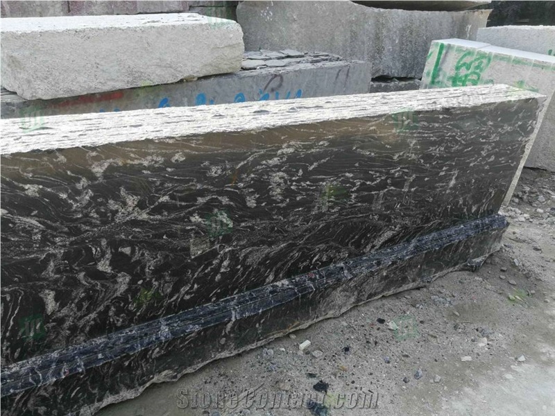 Ganges Black Granite Tiles with White Veins