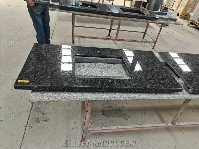 Steel Grey Granite Countertop with Custom Designs