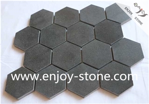 Honed Dark Grey Hexagon Basalt Mosaic Tile