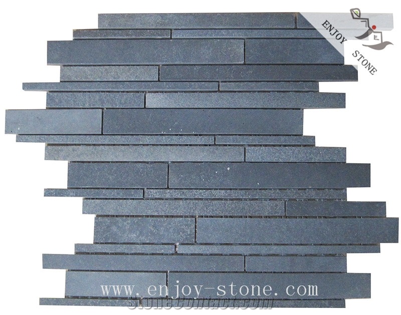 Honed Grey Basalt Linear Strips Mosaic Tile