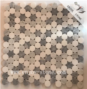Mixed Finish Honed Round Marble Mosaic Tiles