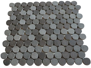 Mixed Honed Basalt Round Mosaic Tiles