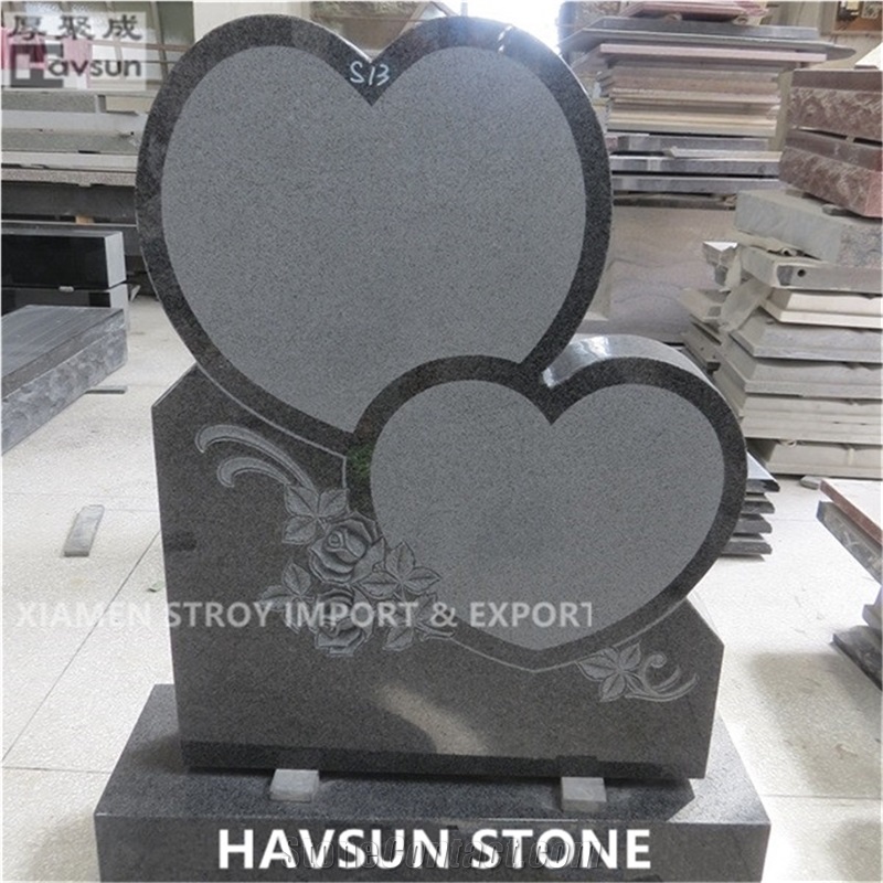 G654 Grey Double Heart Headstone Usa Monument
