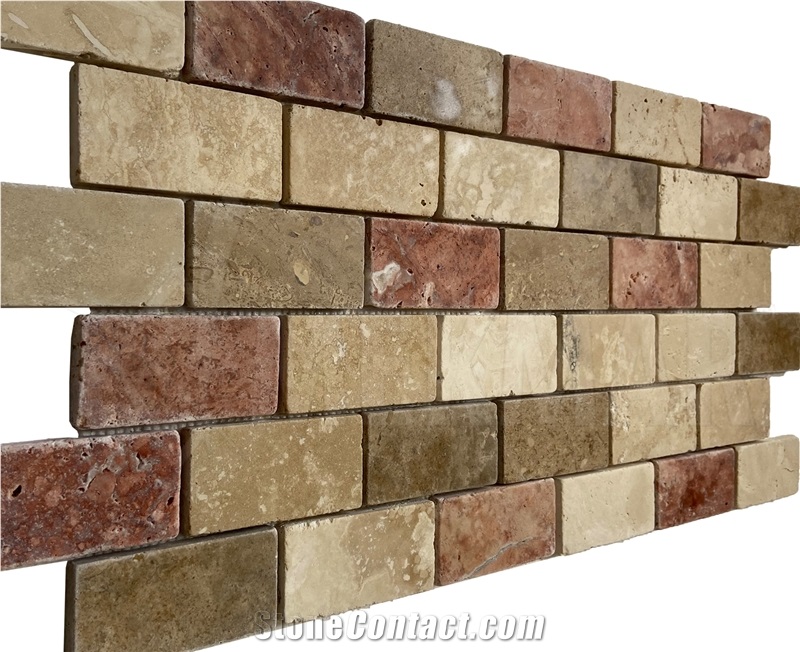 Tumbled Travertine Brick Mosaic T138