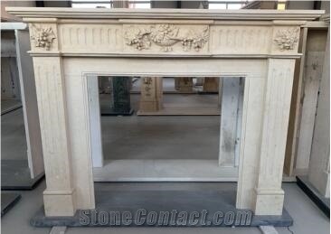 Pure White Marble Carved Modern Fireplace