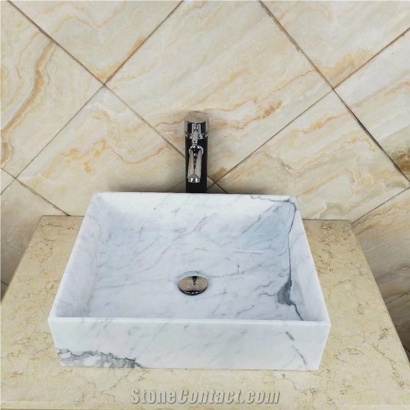 White Marble Basin Sink Bathroom Wash Bowl