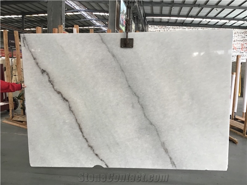 Bookmatch Swan Lake Crystal White Marble Slab Tile