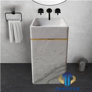 Italian Carrara White Marble Pedestal Sink