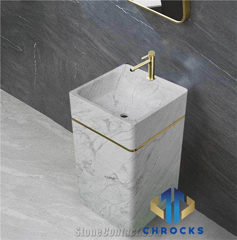 Italian Carrara White Marble Pedestal Sink from China