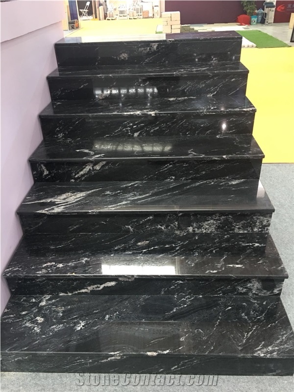 Chinese Ausi Black Granite Polished Stair Treads