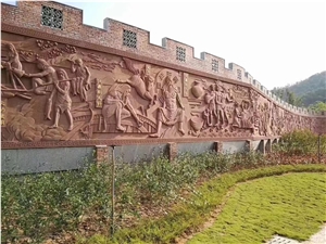 Chinese Sichuan Red Sandstone Engravings & Relievo