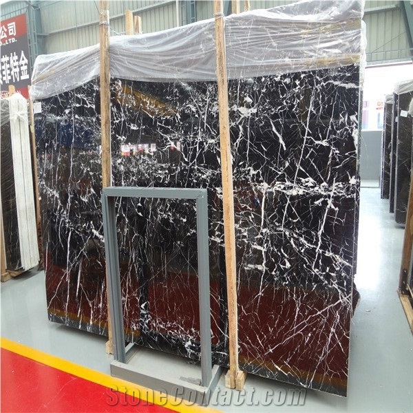 Guangxi Black Marquina Marble Polished Big Slabs