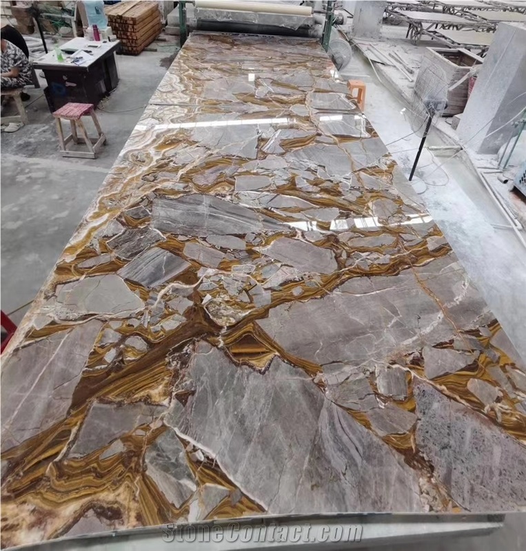 Intelligence Gold Marble Polished Slabs Wall Tiles