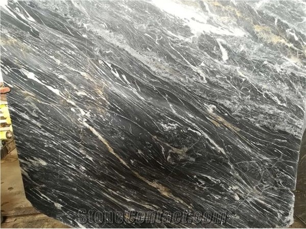 Iran Wavy Black Marble Polished Big Slabs