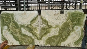 Natural Iran Light Green Onyx Polished Big Slabs