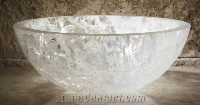 White Crystal Semiprecious Stone Wash Basins &Sink