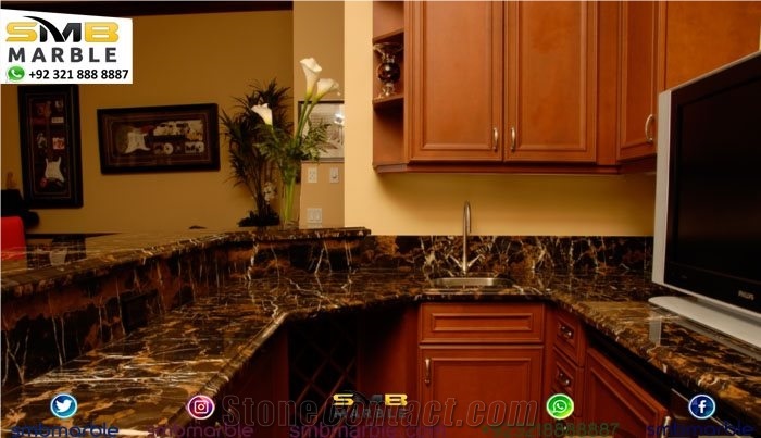 Black and Gold Marble Kitchen Countertop, Island Top