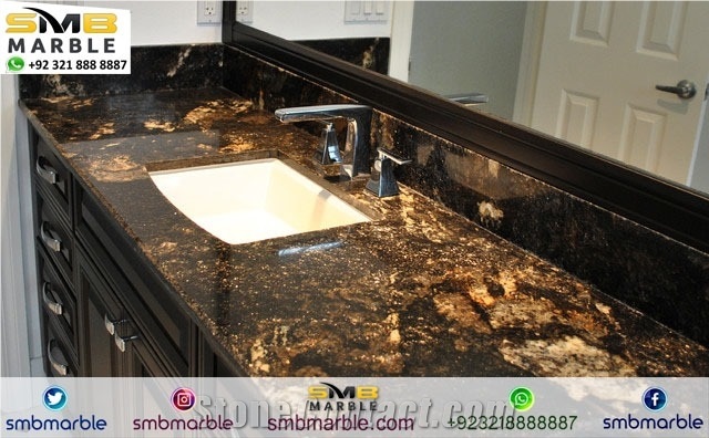 Black & Gold Double Polished Marble Slabs