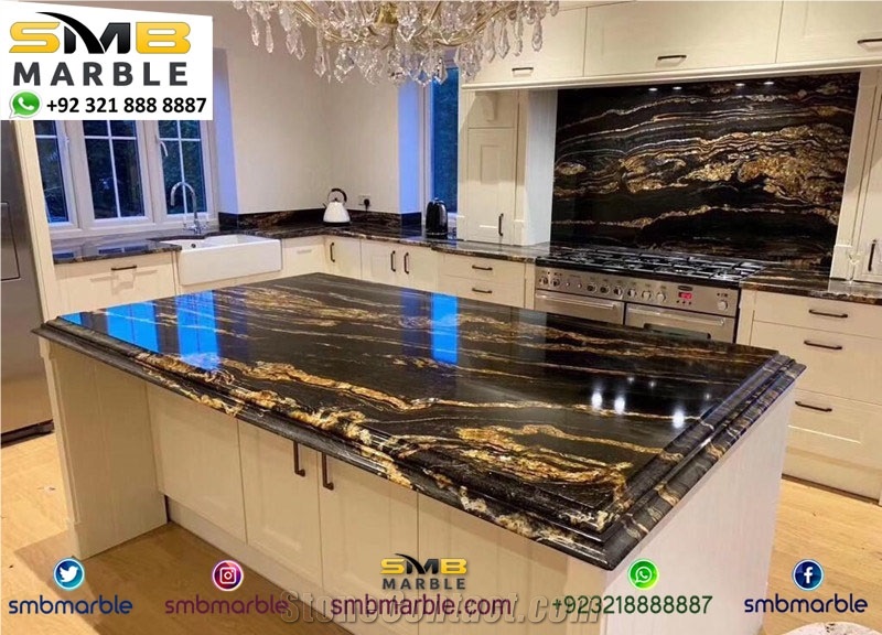 Black Gold Double Polished Marble Slabs