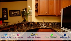 Black & Gold Marble Kitchen Top,Island Top