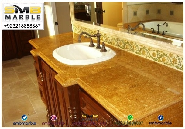 Golden Marble Stone Bathroom Countertop, Vanity Top