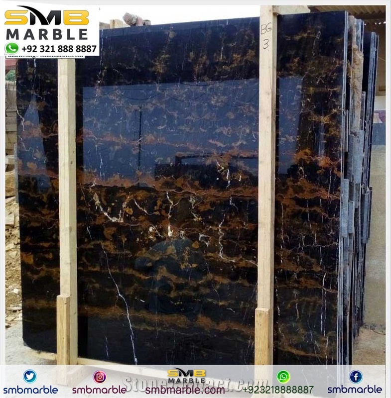 Marble from Pakistan - Black and Gold Slabs&Tiles