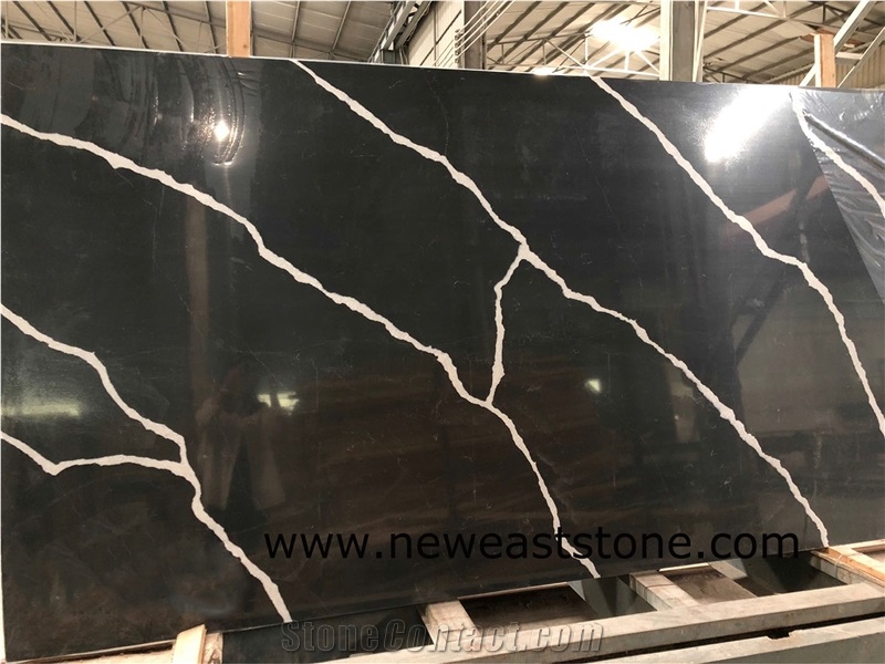 Hot Nero Black Quartz Slab Tile Stone Price 2020