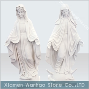 China White Marble Mother Mary & Angel Sculptures