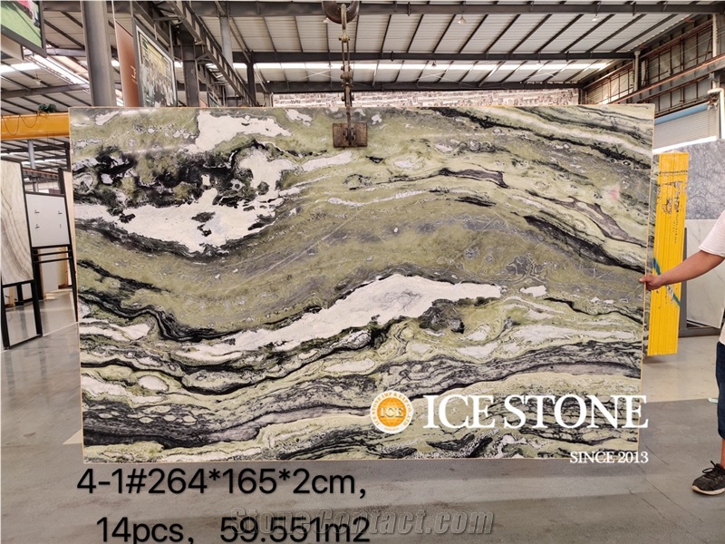 Chinese Green Marble Bookmatched Slabs