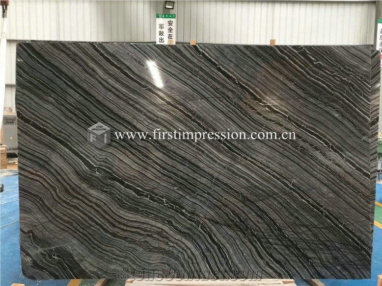 China Silver Wave Black/Wooden Antique Marble Slab