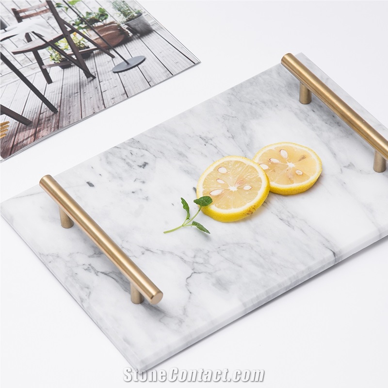 Natural Marble Tea Tray Jewelry Plate with Handle