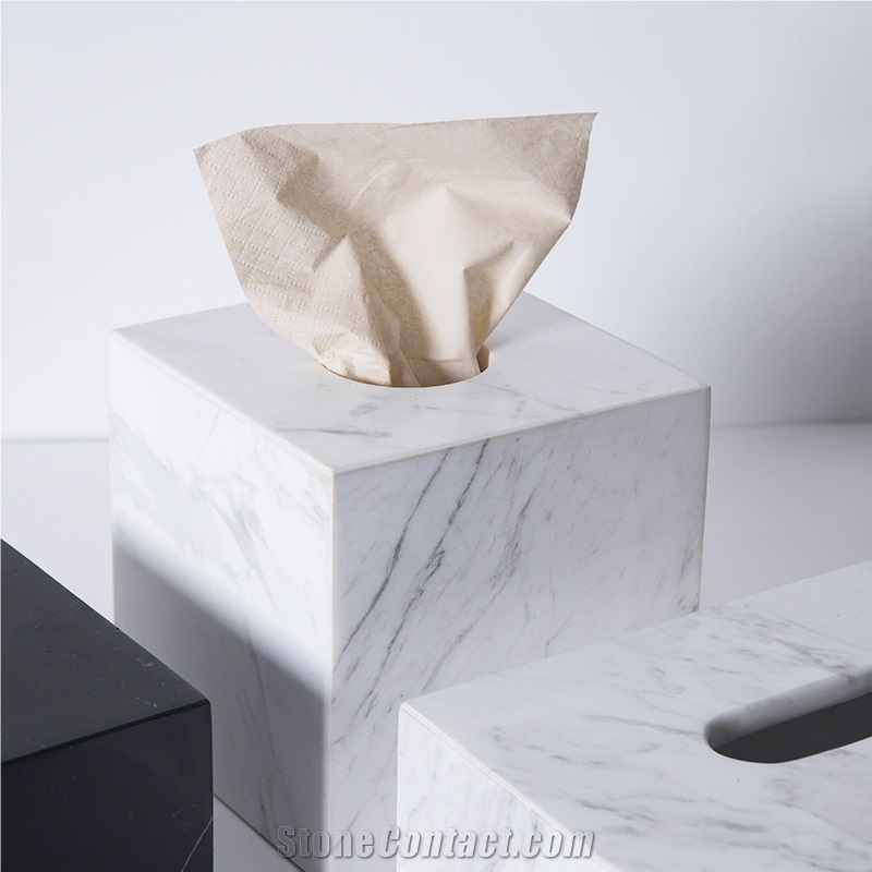 Volakas White Marble Tissue Box Natural Stone Case