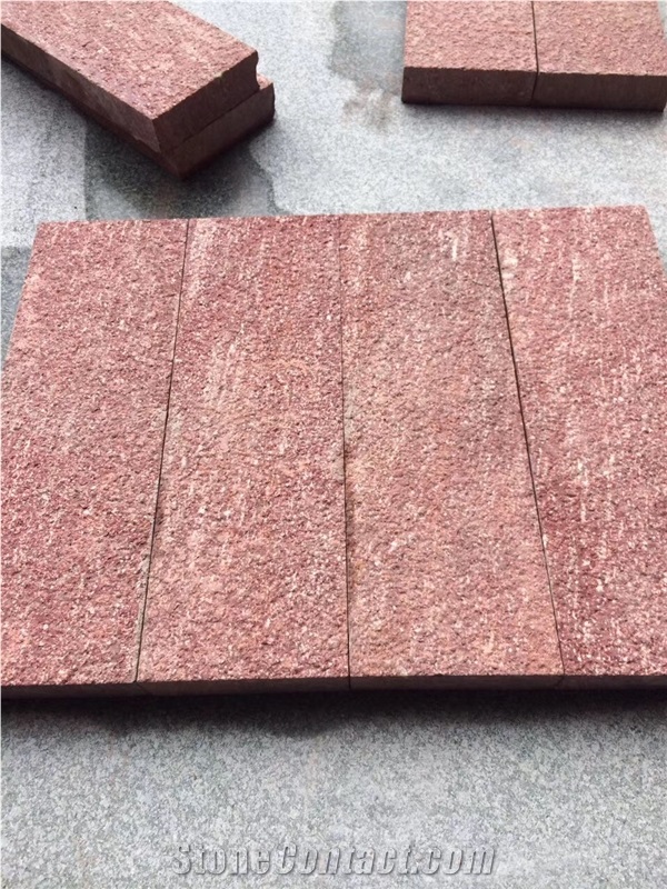 China Red Porphyry Floor Tile Flamed Finished Slab