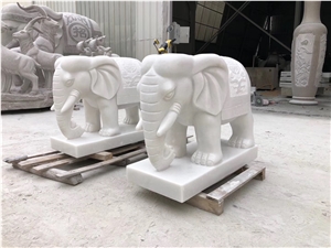 Han White Marble Animal Elephant Outdoor Statues