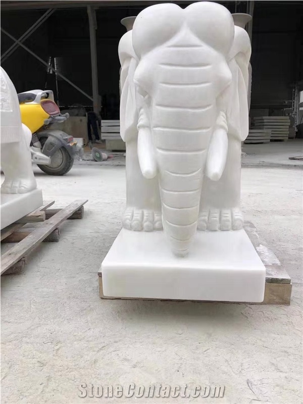 Han White Marble Elephant Animal Outdoor Statues