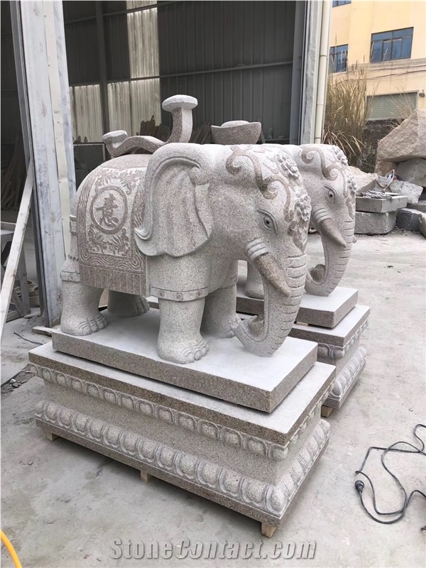Pink Granite Animal Elephant Outdoor Sculpture Use