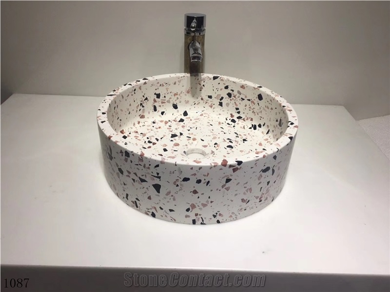 Terrazzo Waterstone Beige Round Basin for Bathroom