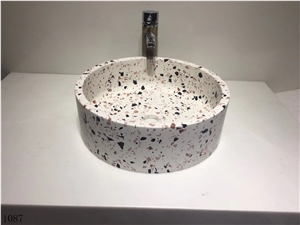 Terrazzo Waterstone Beige Round Basin for Bathroom