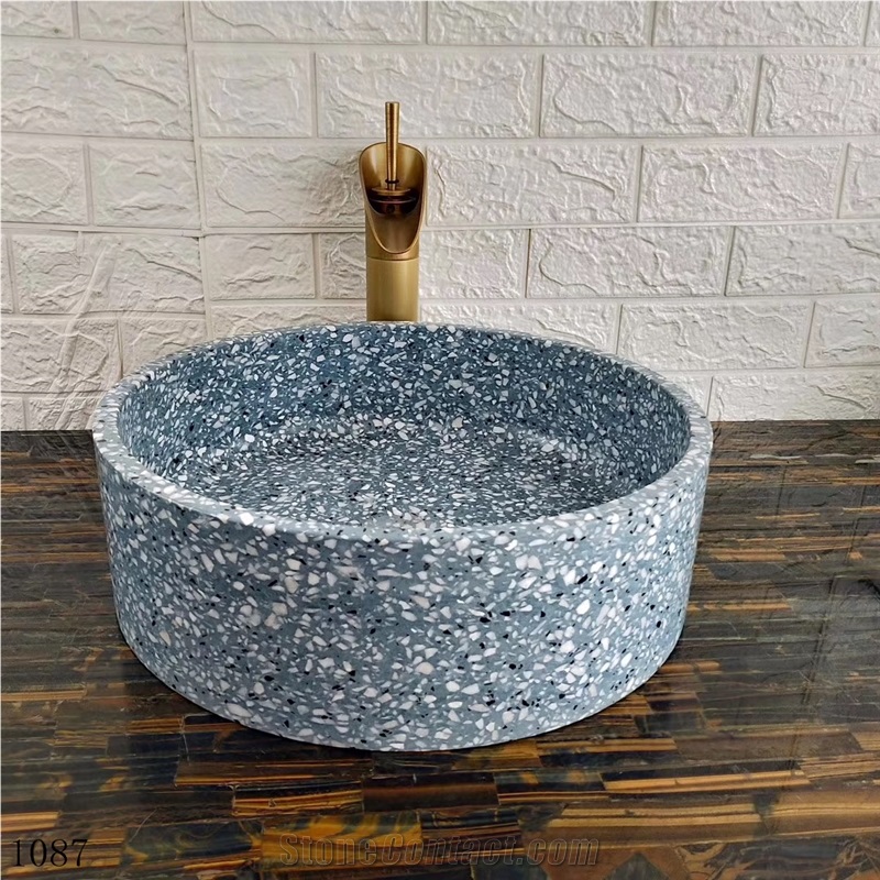 Terrazzo Waterstone Beige Round Basin for Bathroom