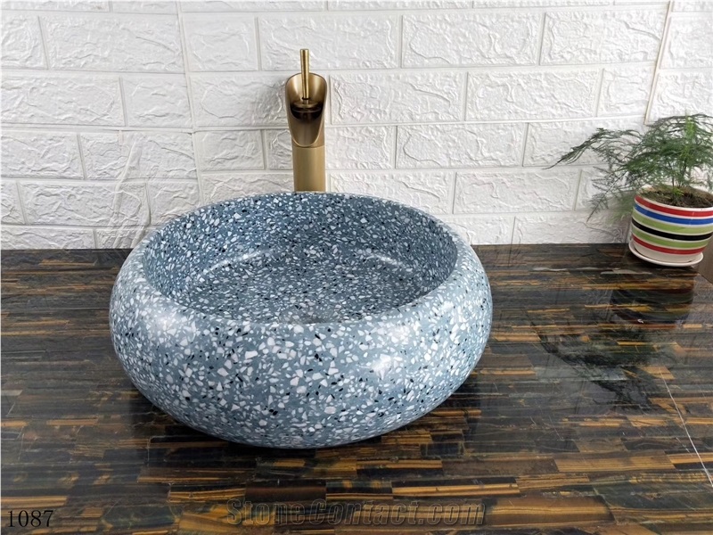 Terrazzo Waterstone Beige Round Basin for Bathroom