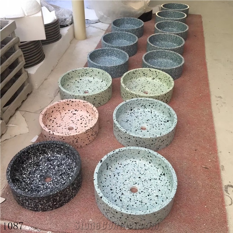 Terrazzo Waterstone Beige Round Basin for Bathroom