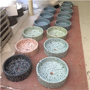 Terrazzo Waterstone Beige Round Basin for Bathroom